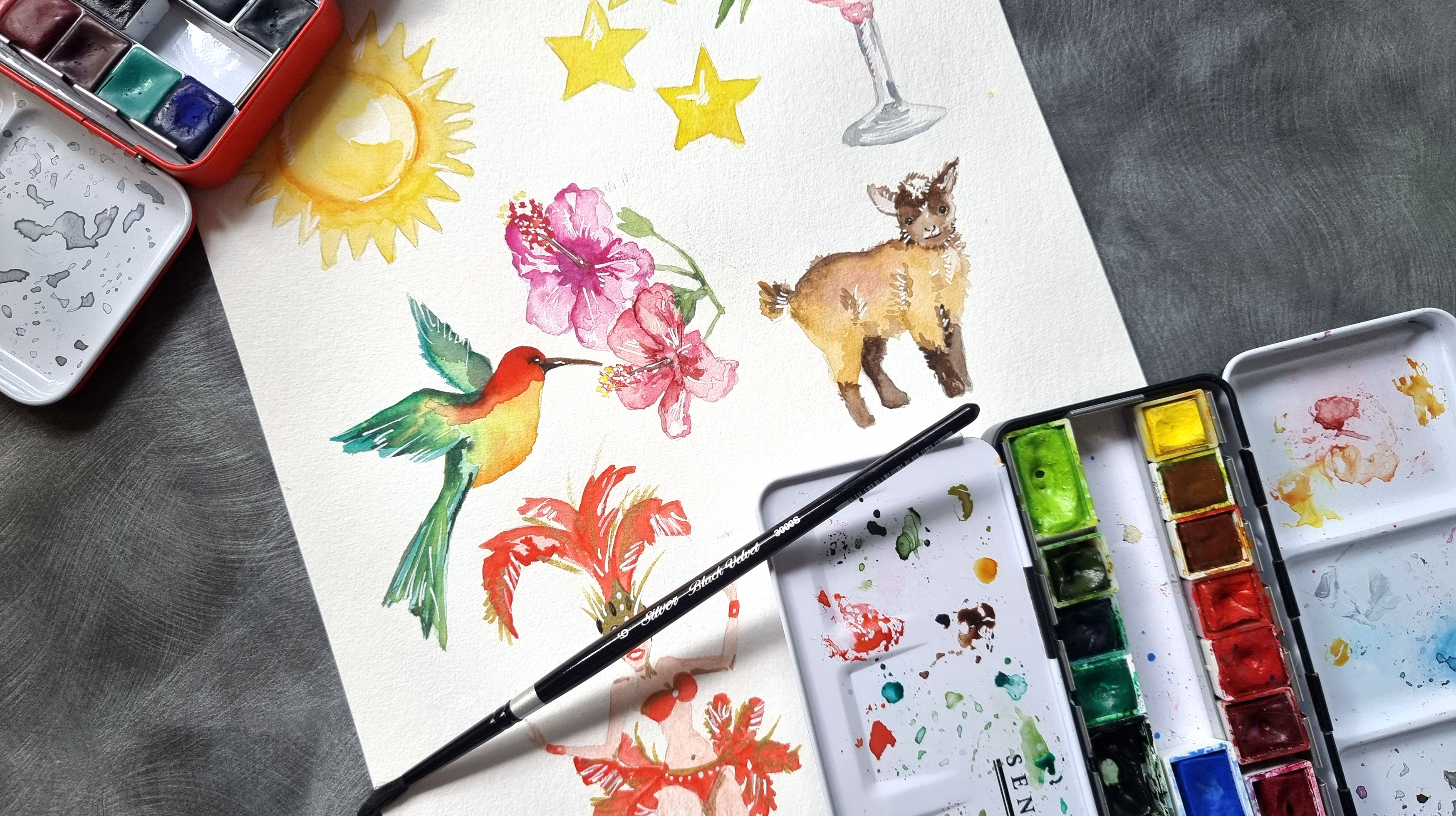 Création d’une gourde illustrée à l’aquarelle pour Twins St Barth – July On The Moon Création d'une gourde illustrée à l'aquarelle pour Twins St Barth - July On The Moon