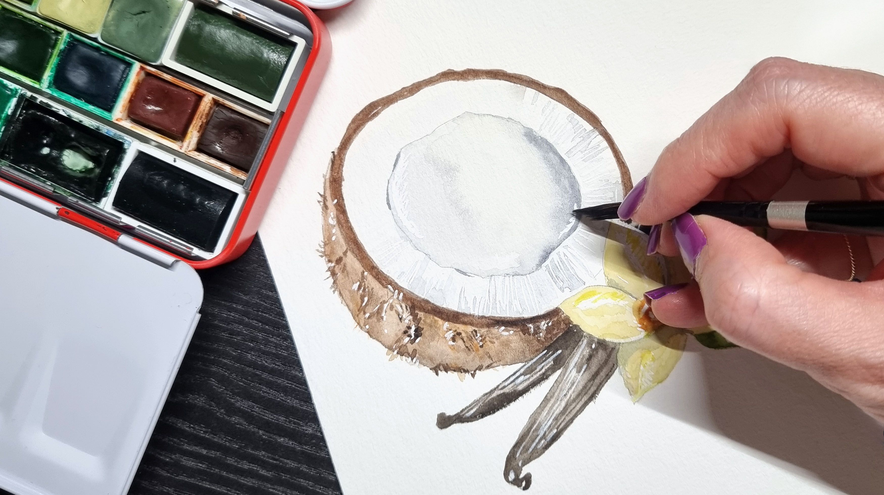 Création de l'étiquette illustrée du lait hydratant coco vanille de StBarthTherapy - July On The Moon