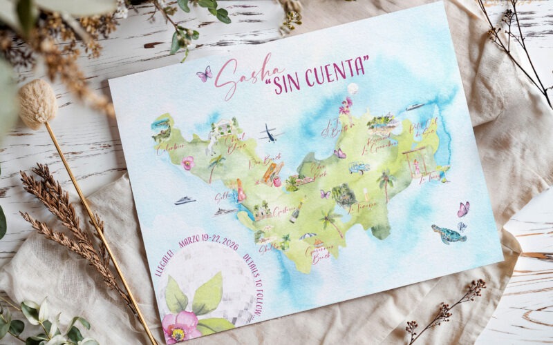 Création de papeterie d'anniversaire illustrée à l’aquarelle sur-mesure - July On The Moon