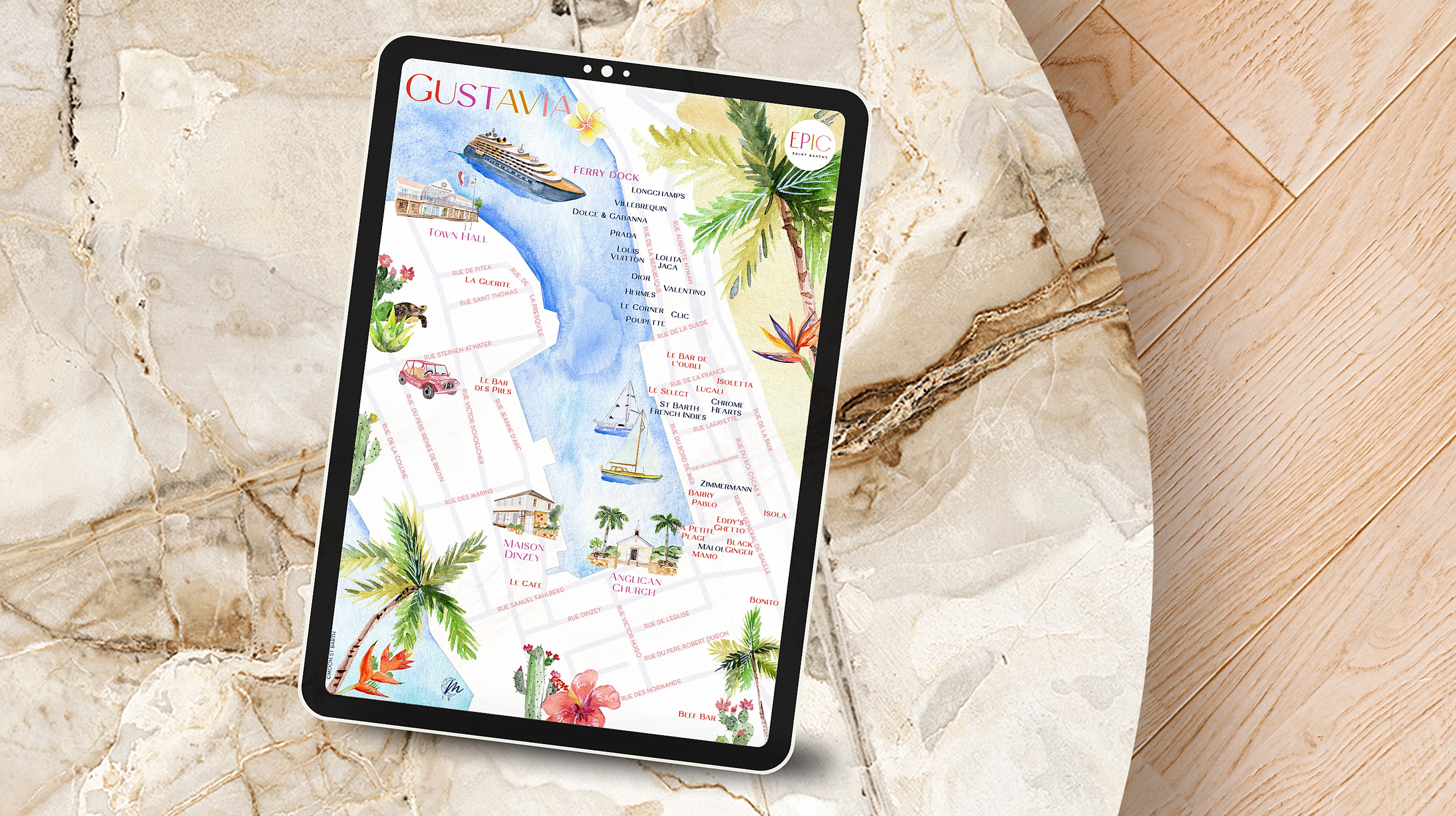 Création d’une carte illustrée à l’aquarelle pour Epic Presentation et les passagers du Ritz Carlton Yacht – Moon St Barth Création d’une carte illustrée à l’aquarelle pour Epic Presentation et les passagers du Ritz Carlton Yacht - Moon St Barth