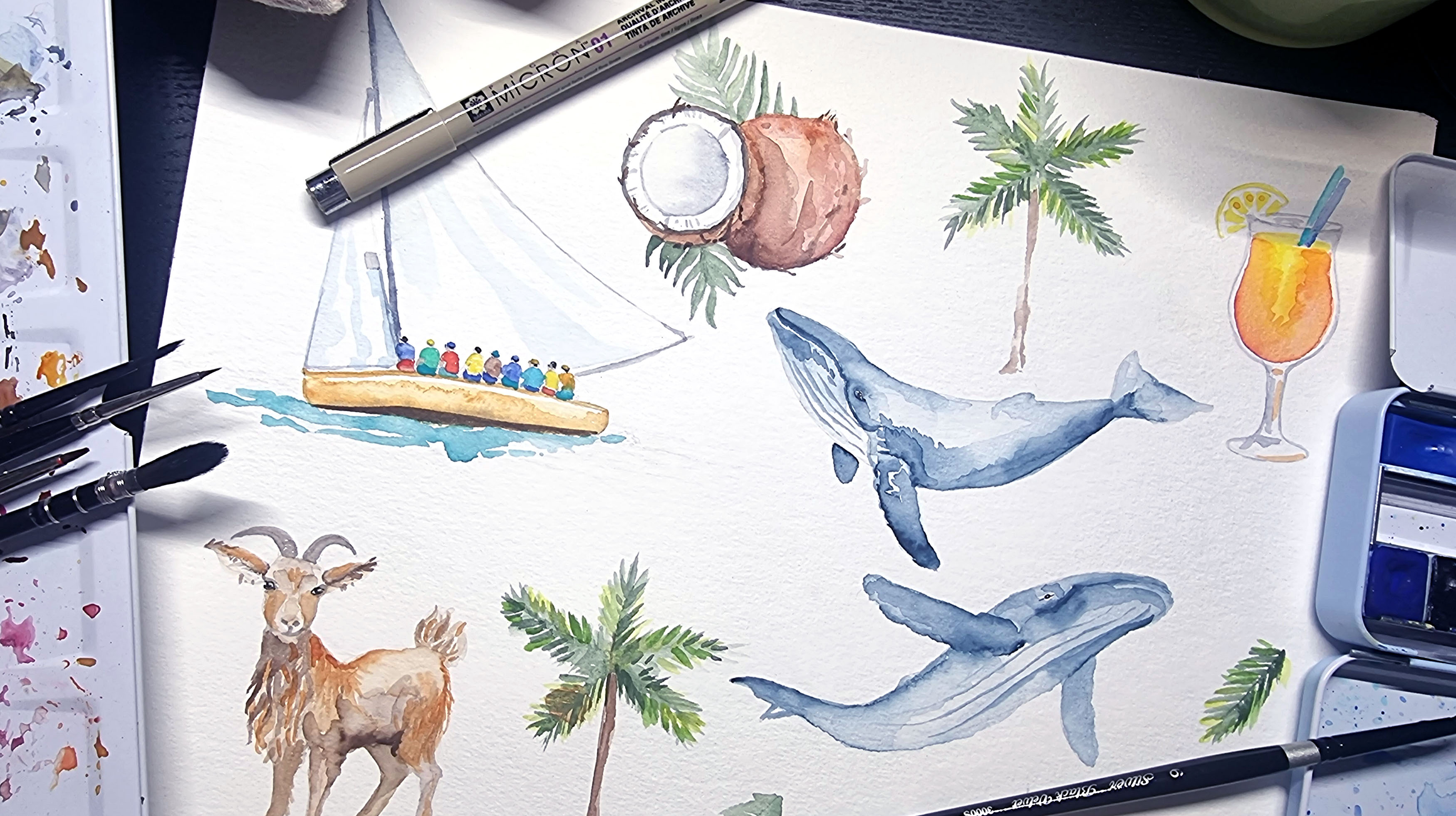 Création d’une carte illustrée d’Anguilla à l’aquarelle – July On The Moon Création d'une carte illustrée d'Anguilla à l'aquarelle - July On The Moon
