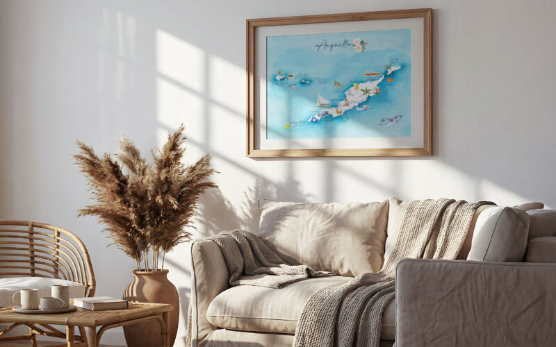 Création d'une carte illustrée d'Anguilla à l'aquarelle - July On The Moon